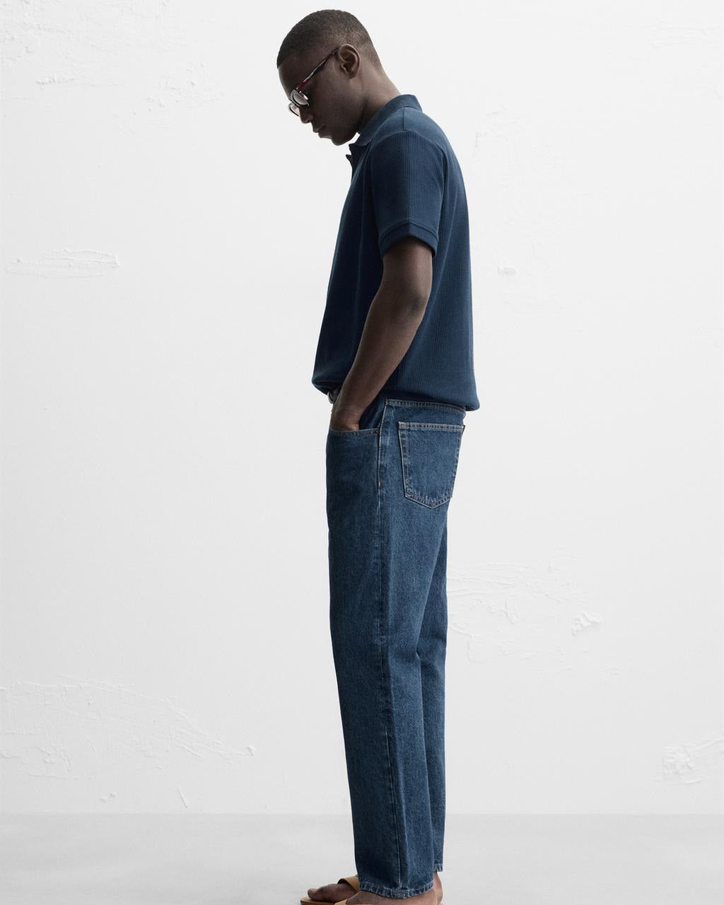 Zara Navy Textured Polo Shirt