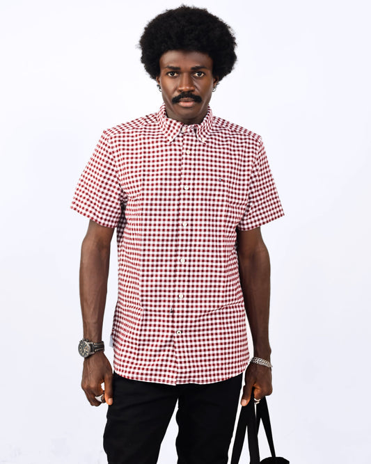 Tommy Hilfiger Red Oxford Cotton Check Shirt