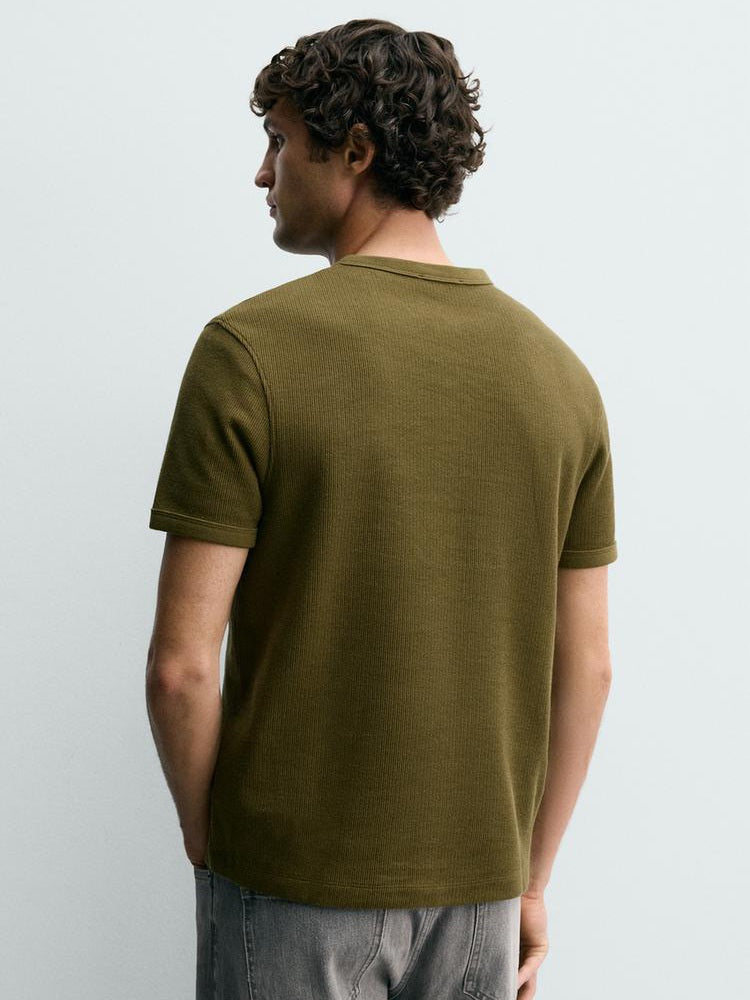 Zara Regular Fit Textured Henley T-Shirt