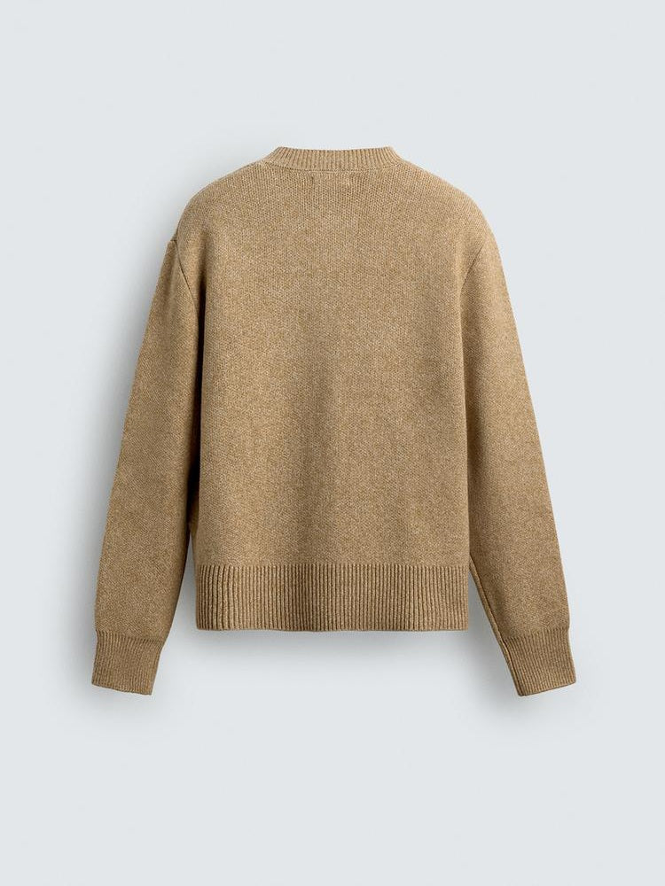 Zara Textured Relaxed Fit Cardigan In Beige