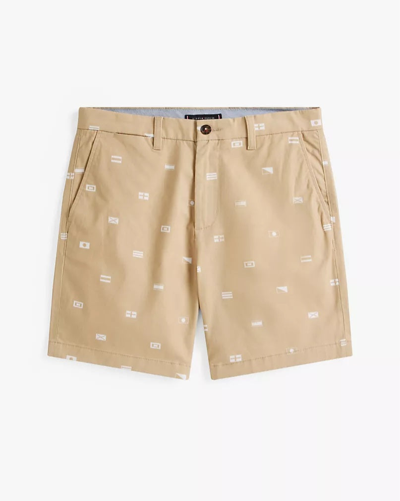 Tommy Hilfiger Beige Allover Flag Chinos Shorts