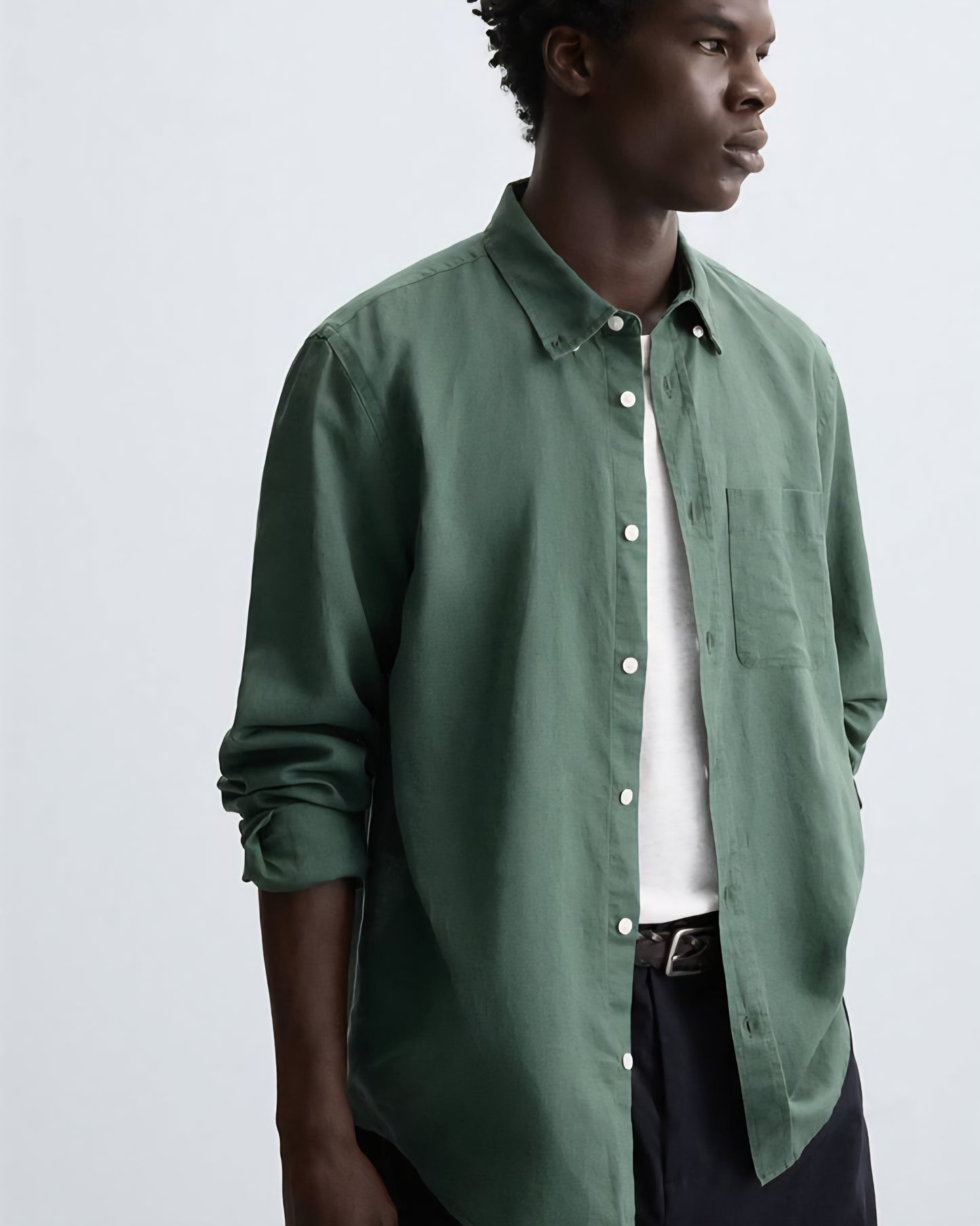 Zara Relaxed Fit Cotton-Linen Shirt in Green