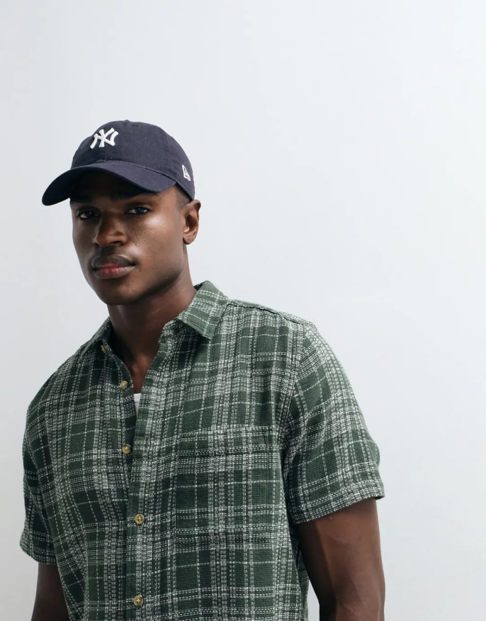 Asos Regular Fit Textured Plaid Shirt In Dark Green