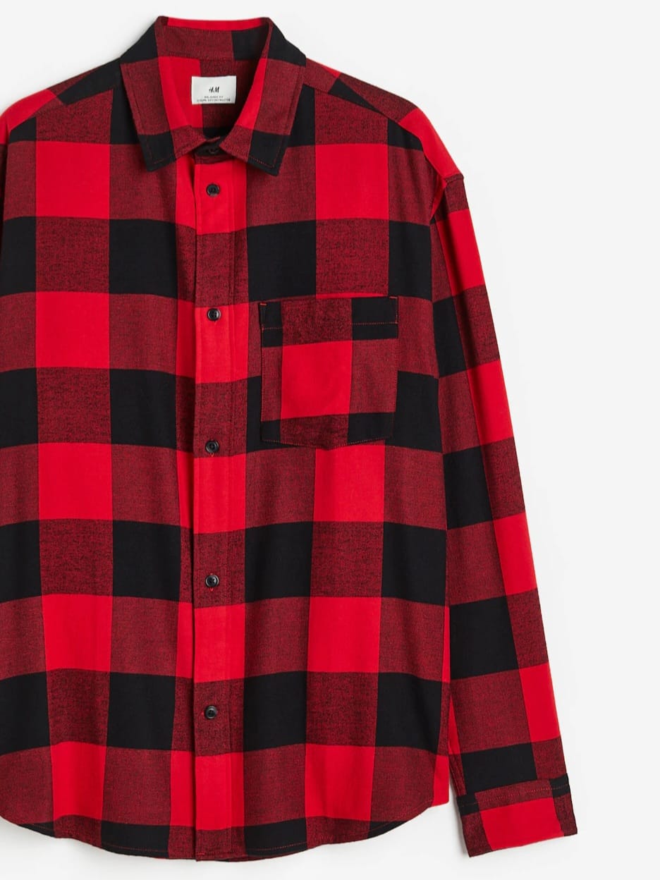 H & M Relaxed Fit Checked Flannel Overshirt