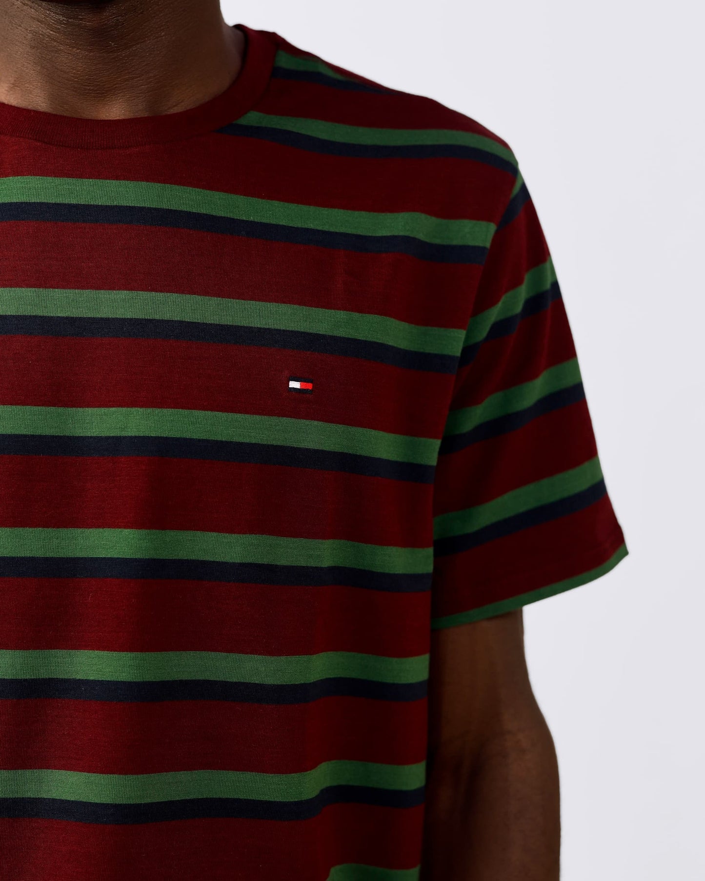 Tommy Hilfiger Red and Green Striped T-shirt