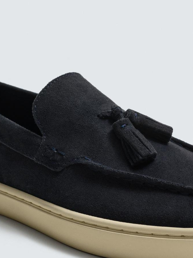Zara Leather Tassel Loafers in Navy