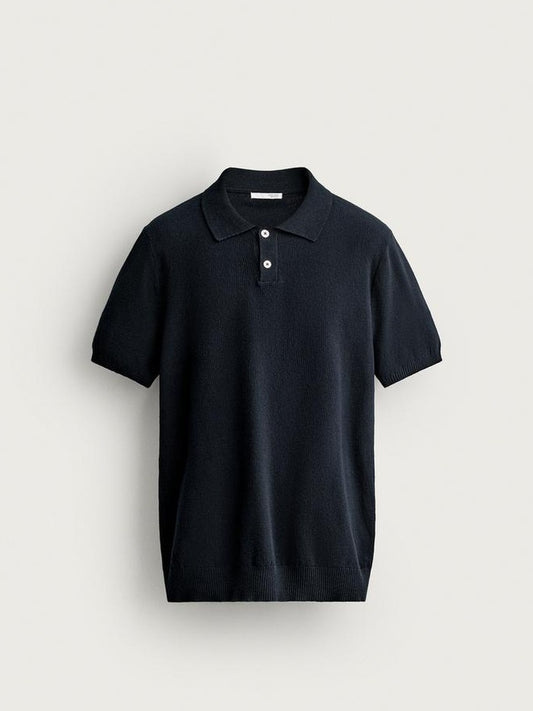 Zara Regular Fit Knit Polo Shirt in Navy