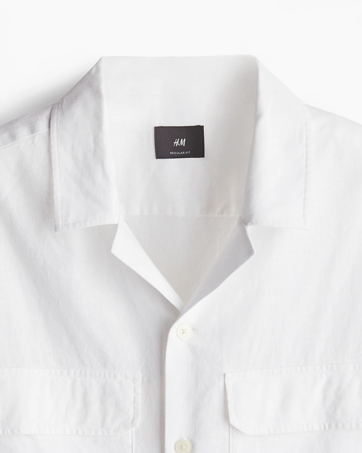 H&M Regular Fit Linen-Blend Utility Shirt in Off-White