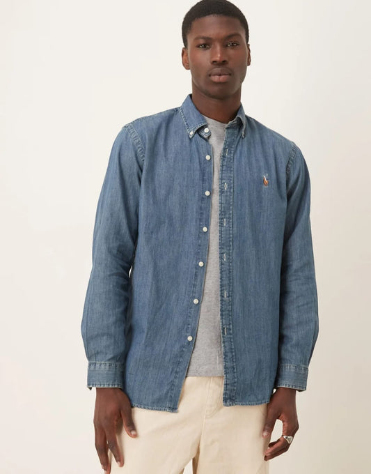 Polo Ralph Lauren Classic Fit Dark Blue Chambray Cotton Shirt