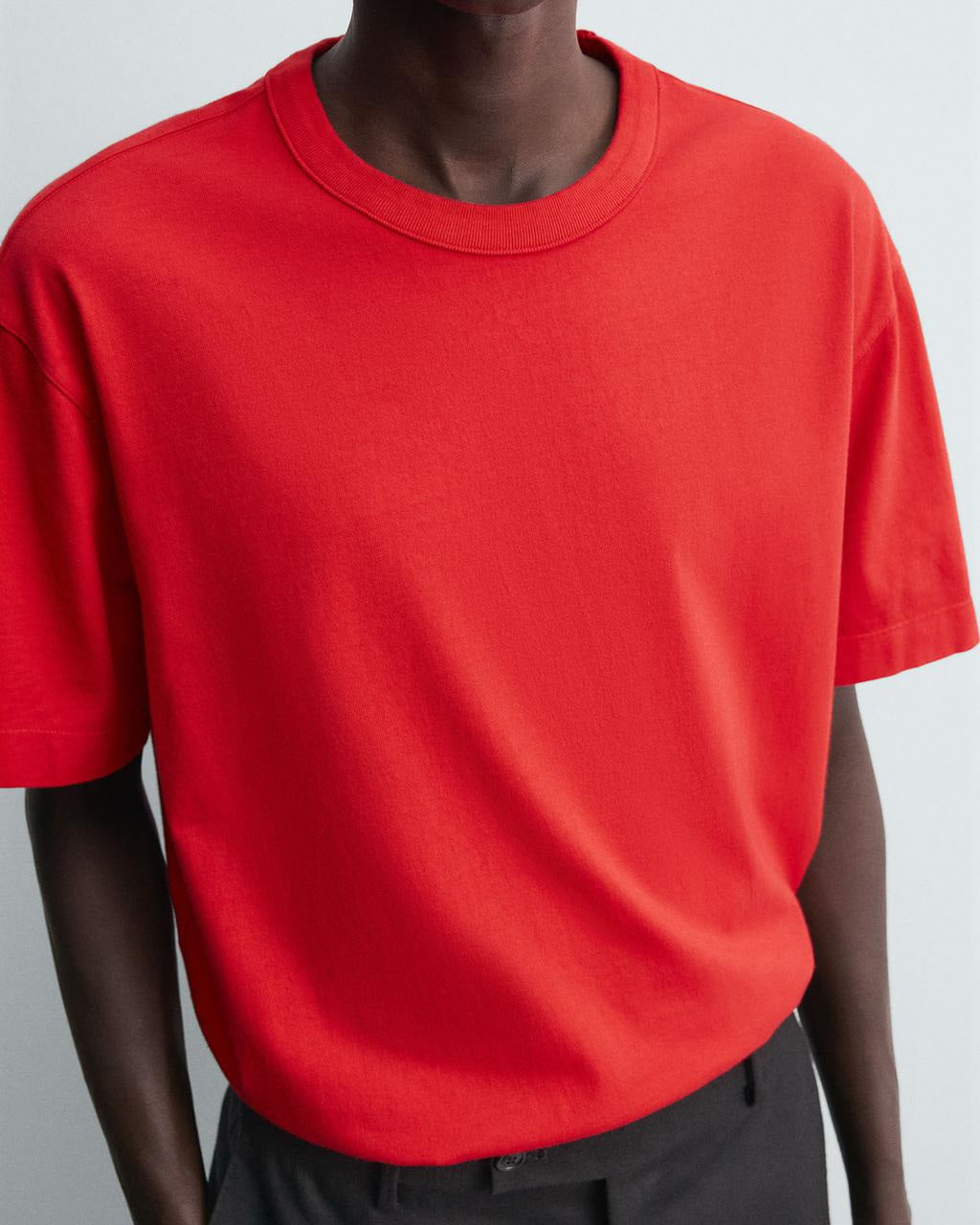 Zara Red Relaxed Fit Binded T-shirt
