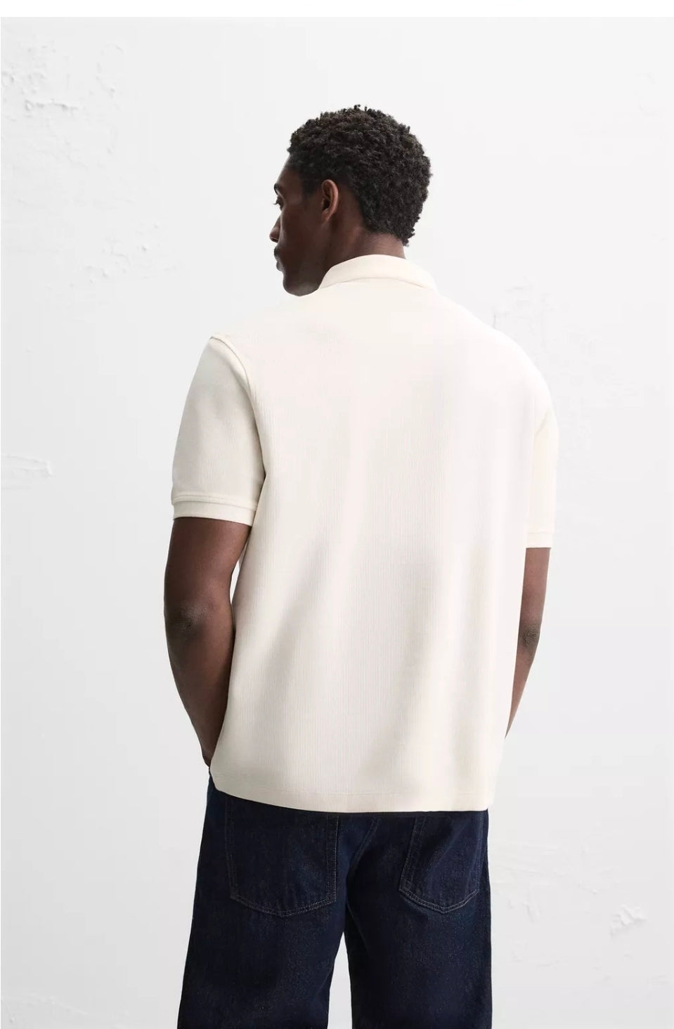Zara Textured Polo Shirt in Beige