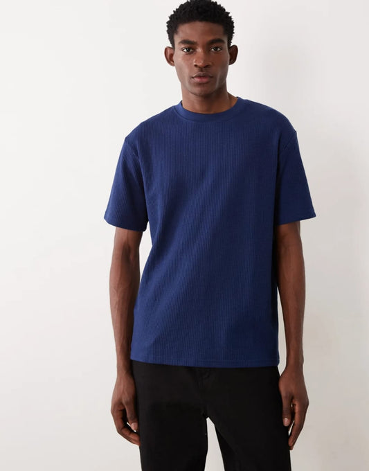 Regular Fit Navy Heavyweight Textured T-shirt