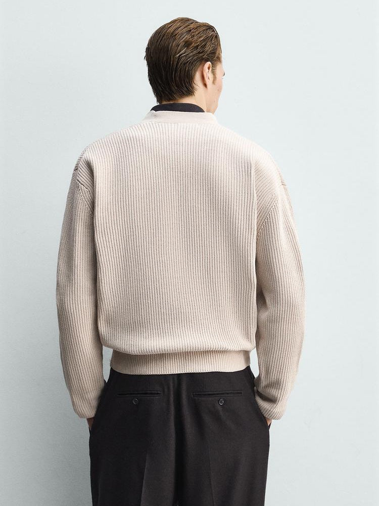 Zara Relaxed Fit Textured Cotton Cardigan In Beige