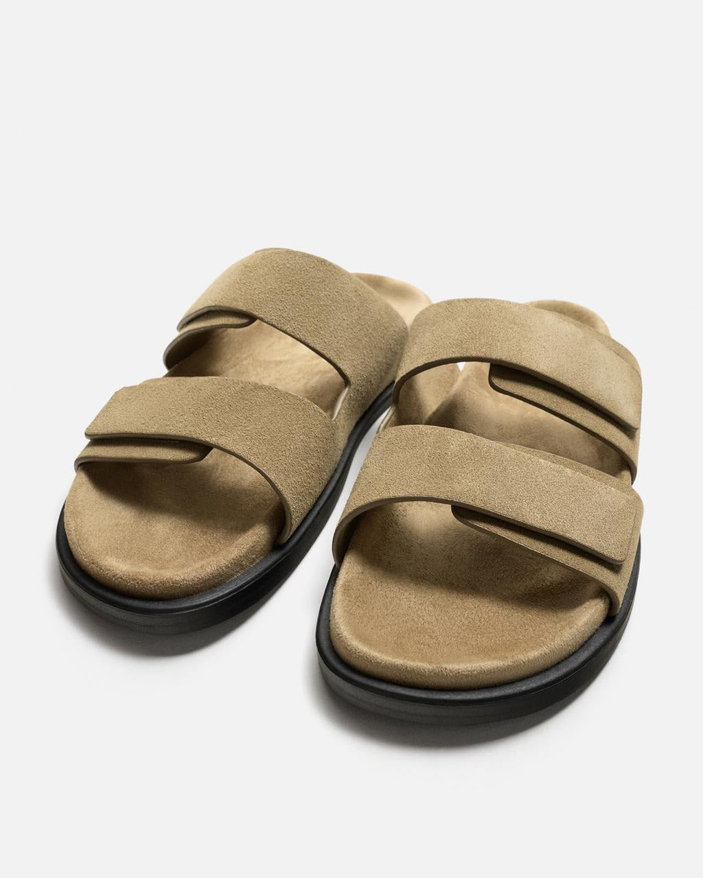 Zara Brown Double Strap Leather Sandals