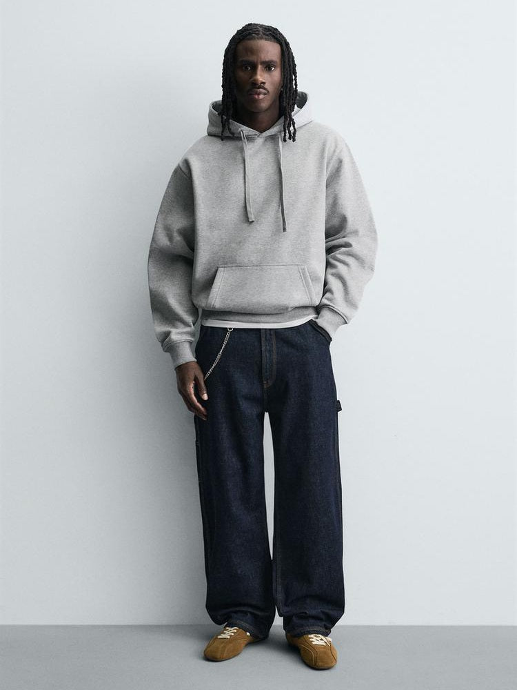 Zara Regular Fit Heavyweight Hoodie In Grey