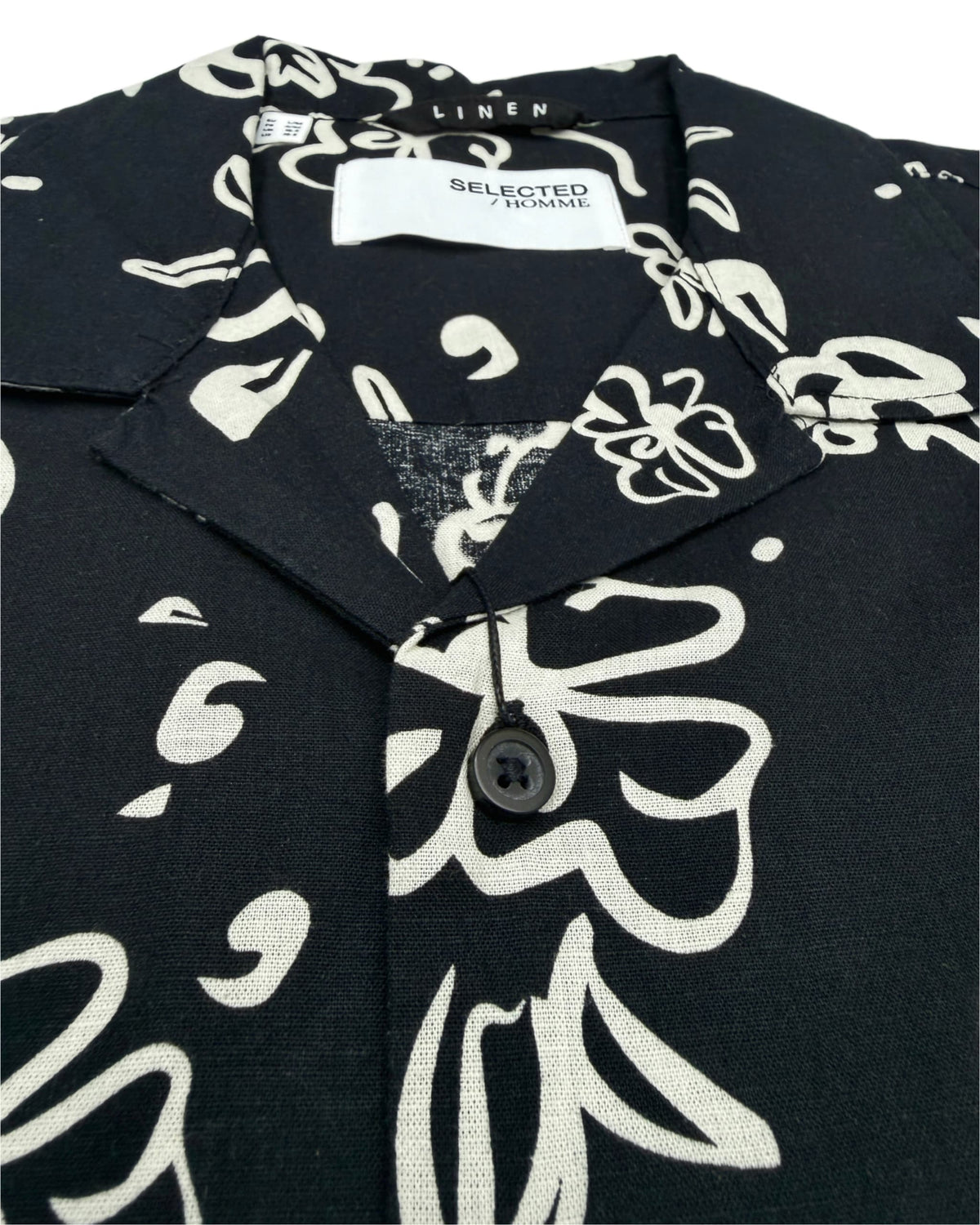 Selected Homme Cotton/Linen Pattern Shirt in Black