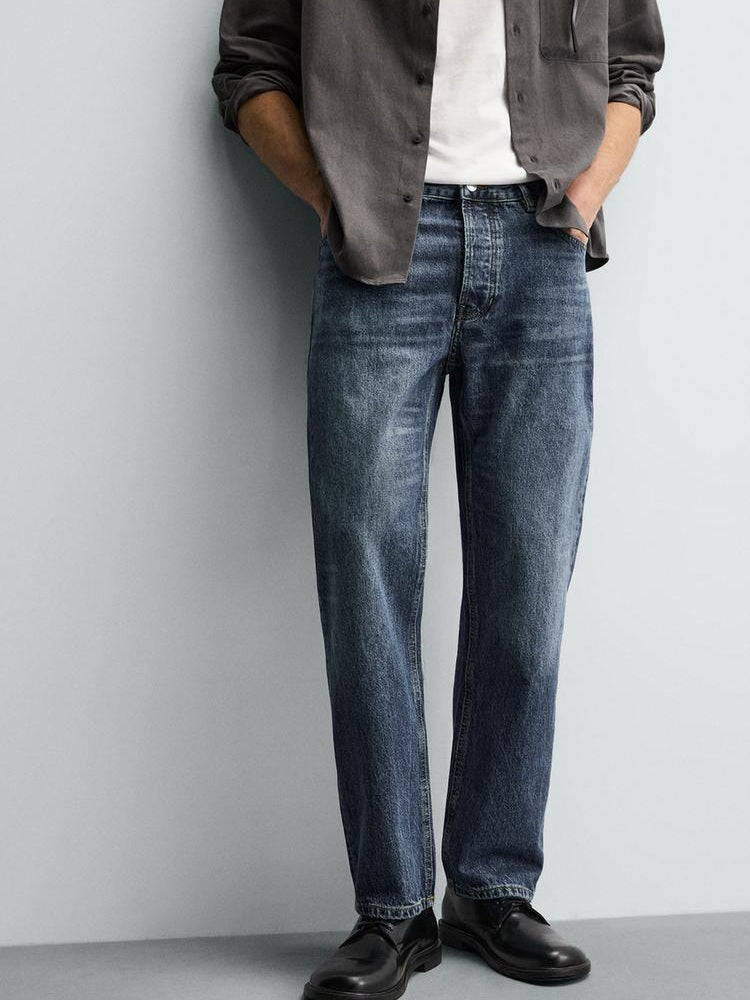 Zara Blue Straight Fit Denim Pants