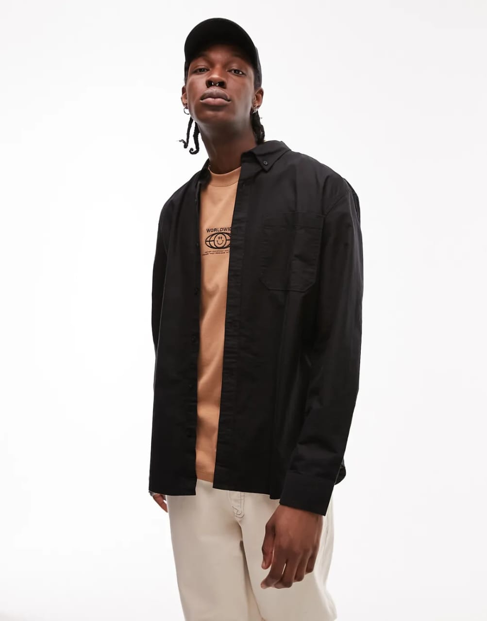 Topman Relaxed Fit Black Shirt