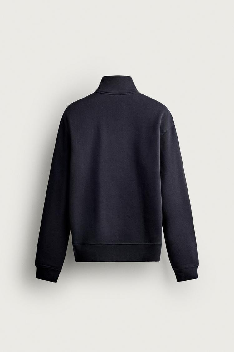Zara Regular Fit Quater-Zip Sweatshirt In Navy