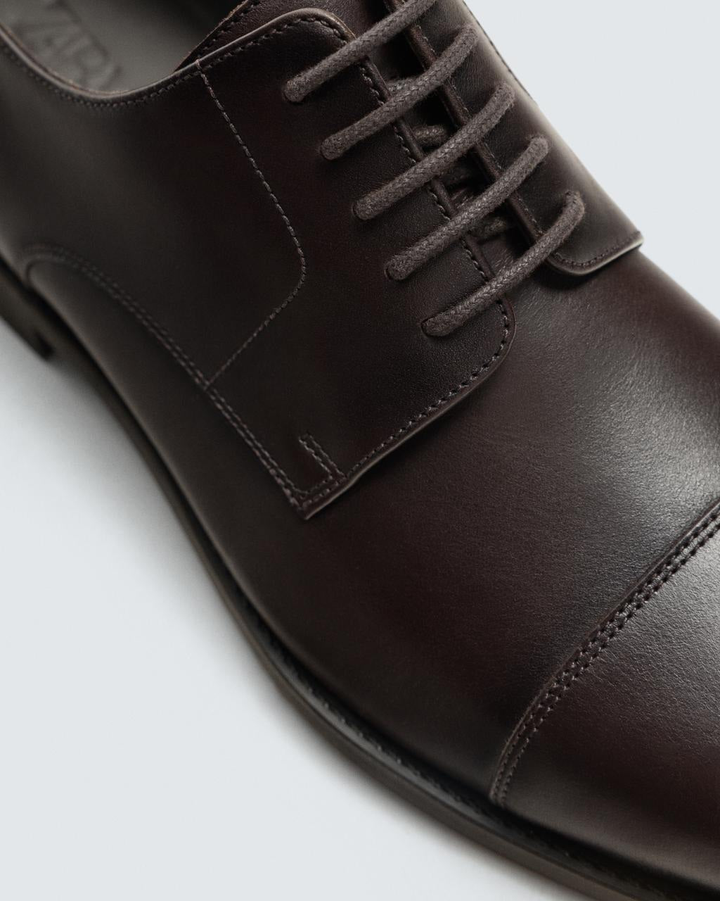 Zara Derby Leather Shoes in Coffee Brown