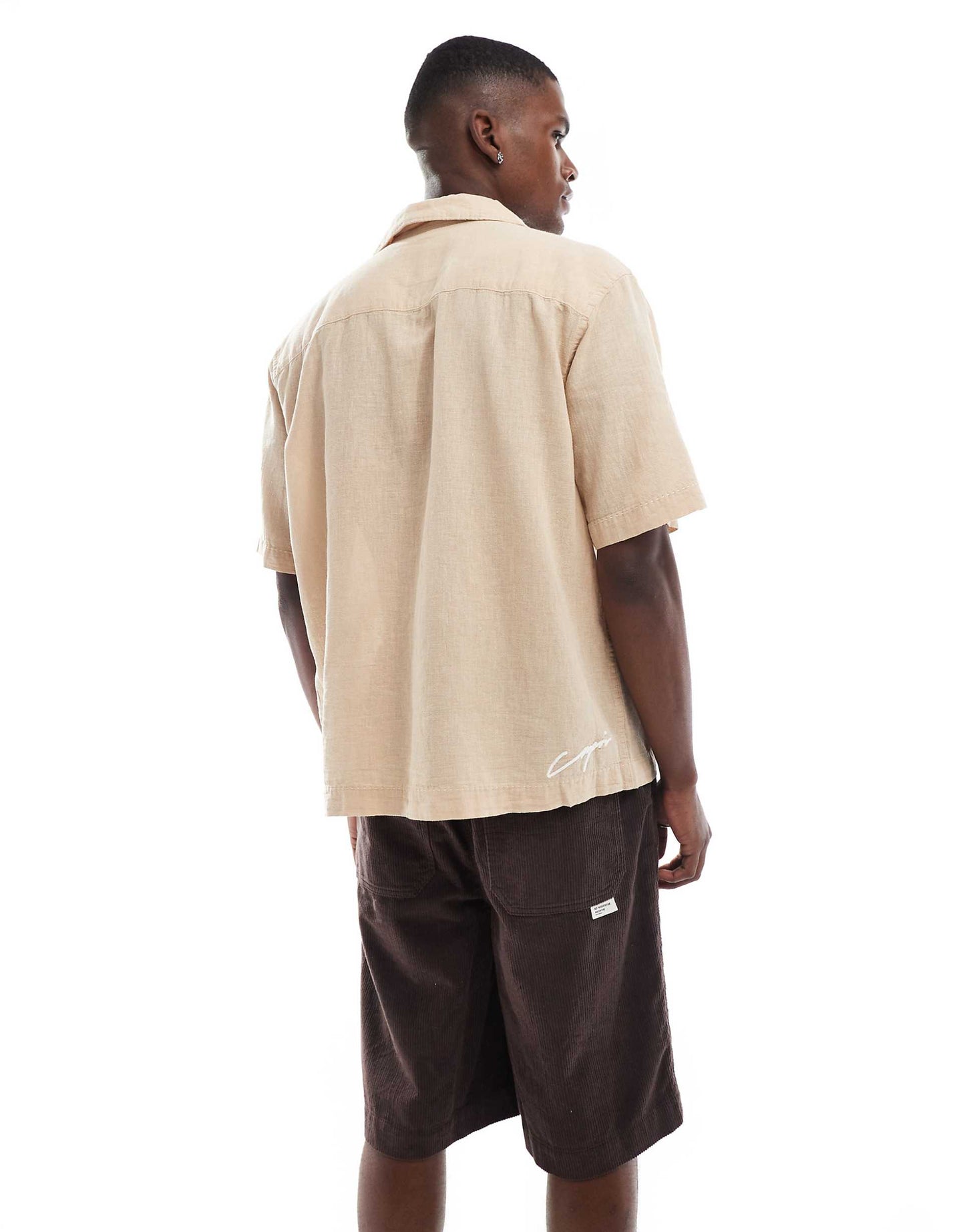 Only & Sons Beige Embroidered Revere Collar Shirt