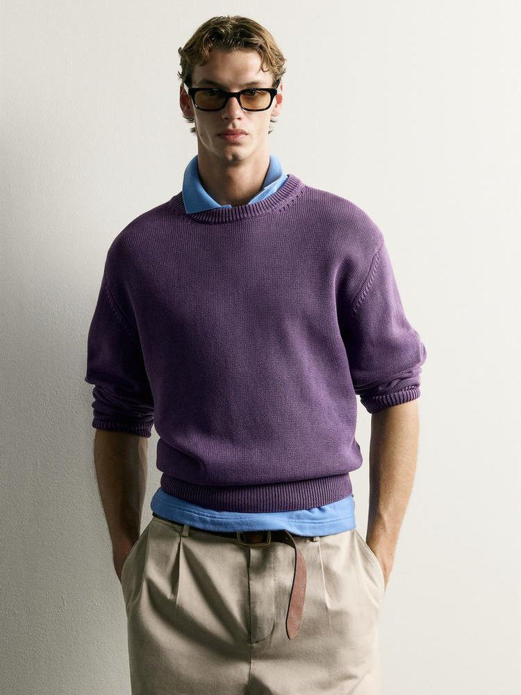 Zara Regular Fit Cotton Cardigan In Purple