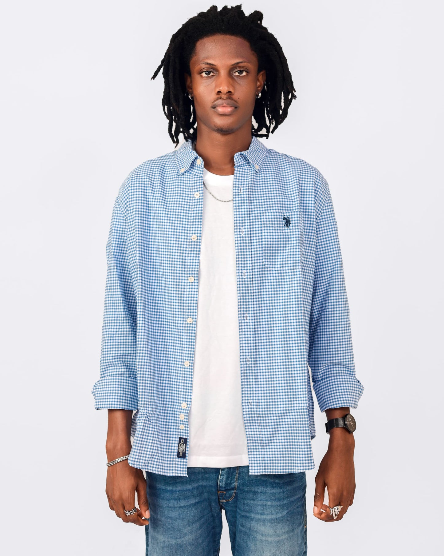 Regular Fit Light Blue Oxford Cotton Check Shirt