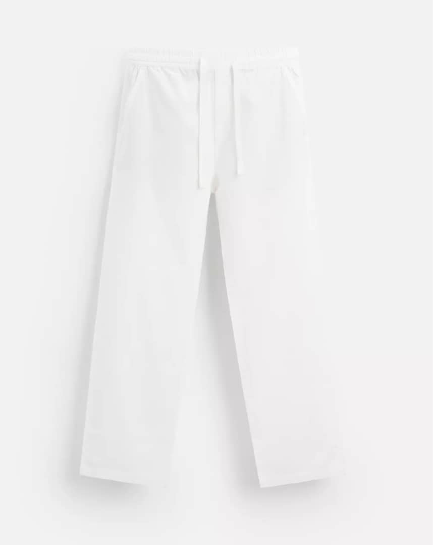 Zara Relaxed Fit Linen Trousers (White)