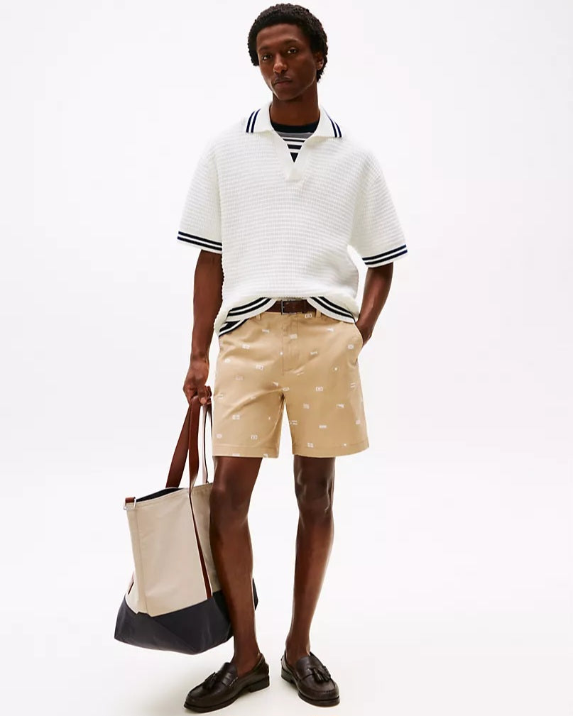 Tommy Hilfiger Beige Allover Flag Chinos Shorts