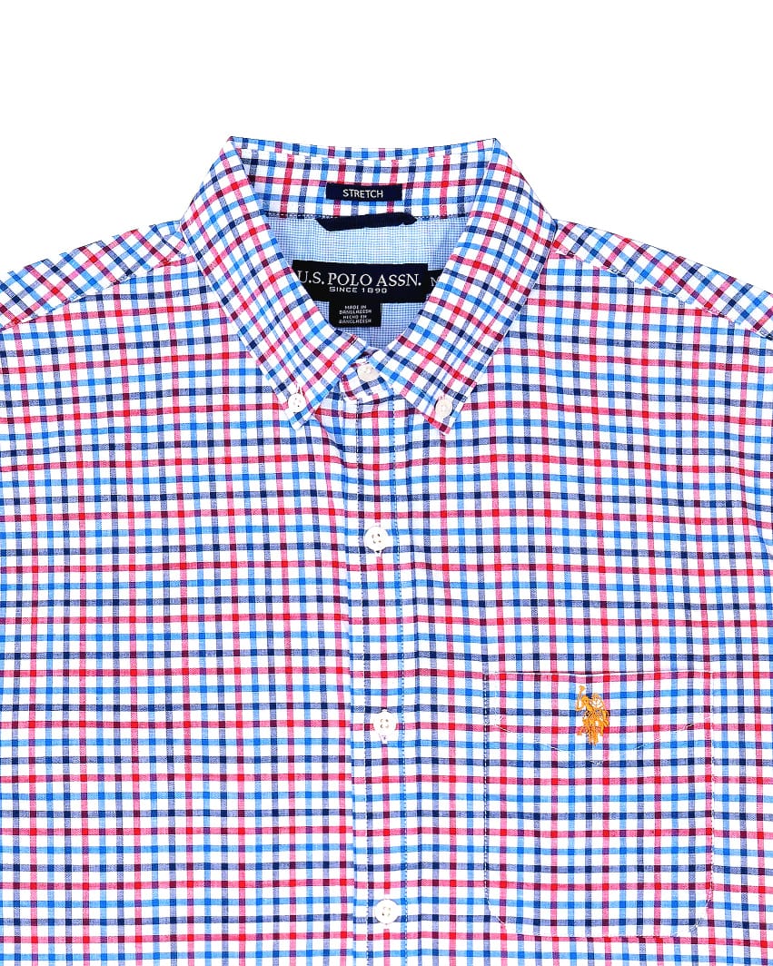 Us Polo Assn Regular Fit Plaid Poplin Short-Sleeve Shirt