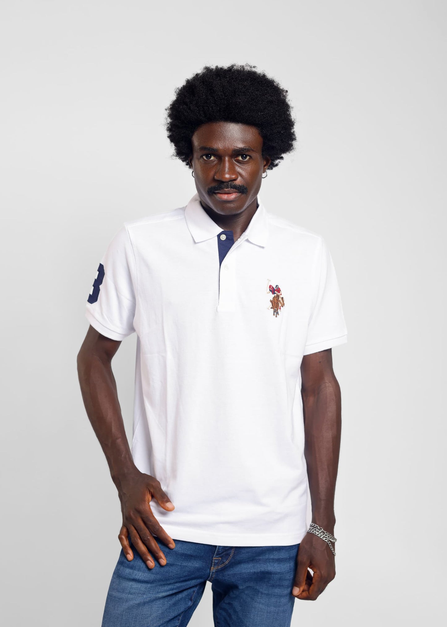 Multi-Color Logo Solid Pique Polo Shirt