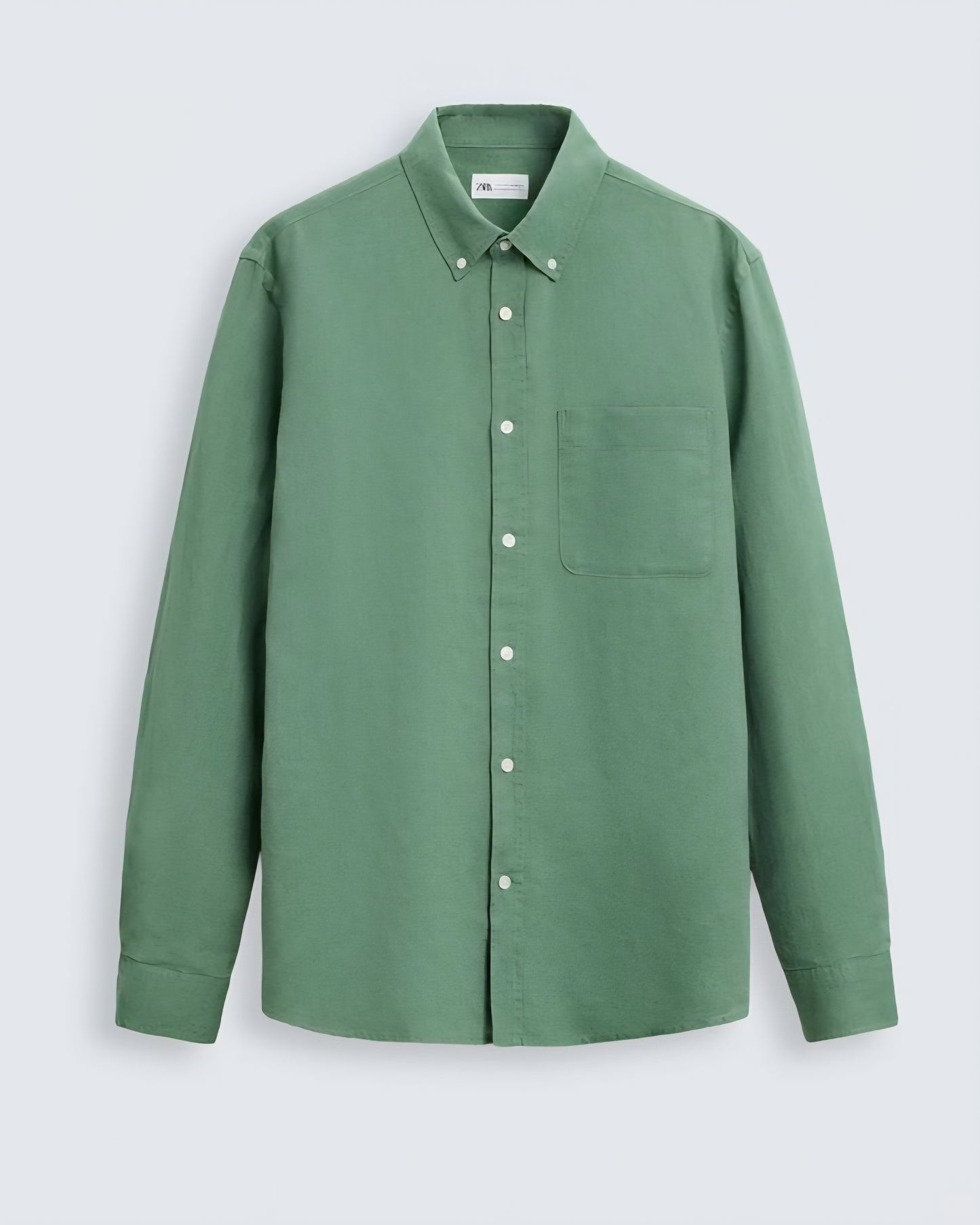 Zara Relaxed Fit Cotton-Linen Shirt in Light Green