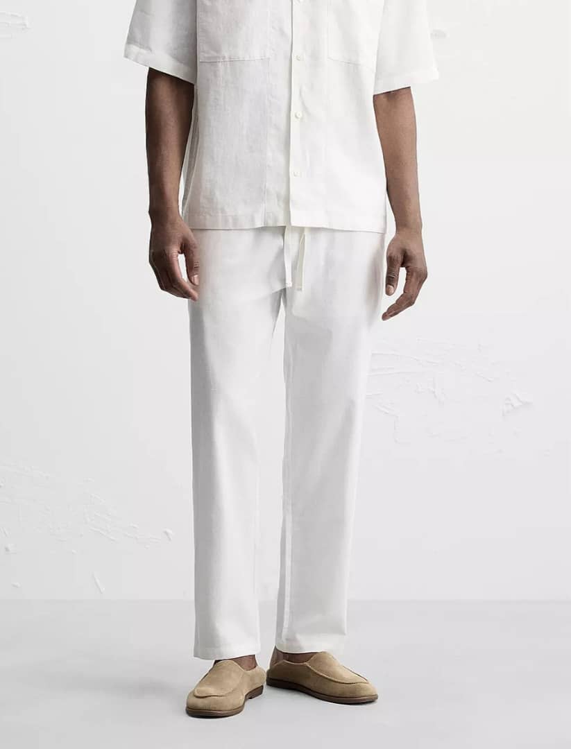 Zara Relaxed Fit Linen Trousers (White)