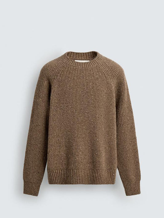 Zara Regular Fit Purl Knit Flecked Jumper Sweater In Brown