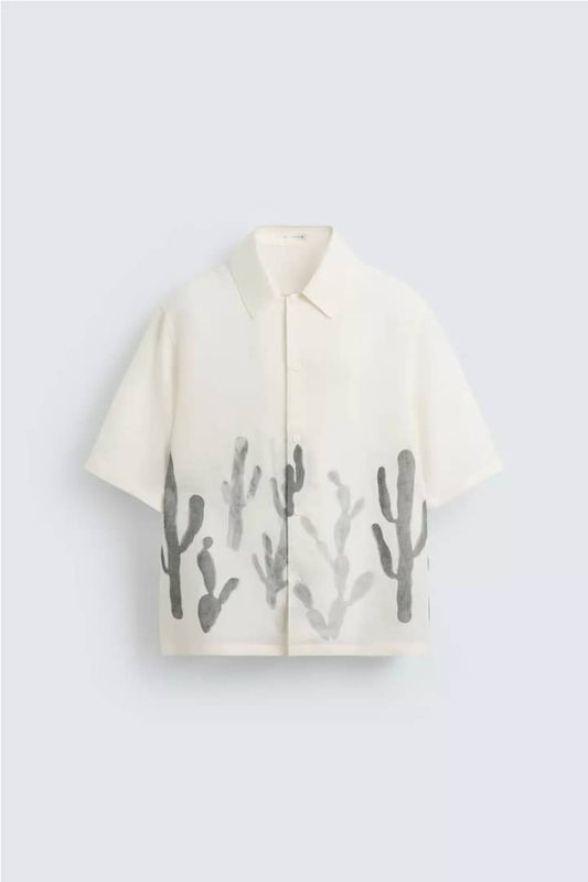Zara Linen-Viscose Cactus Shirt (White)