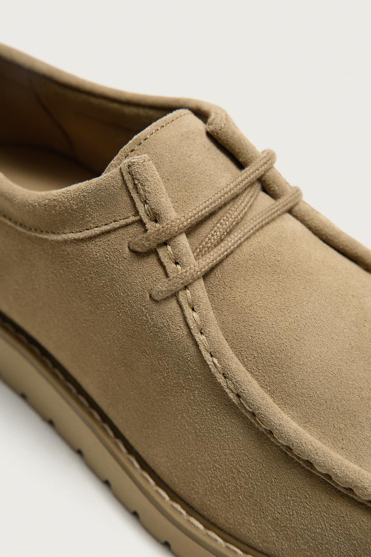 Zara Leather Moc Toe Shoe In Beige