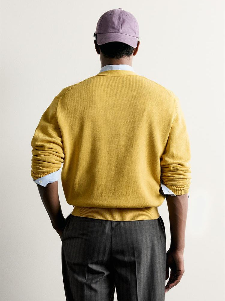 Zara Regular Fit Cotton Cardigan in Yellow