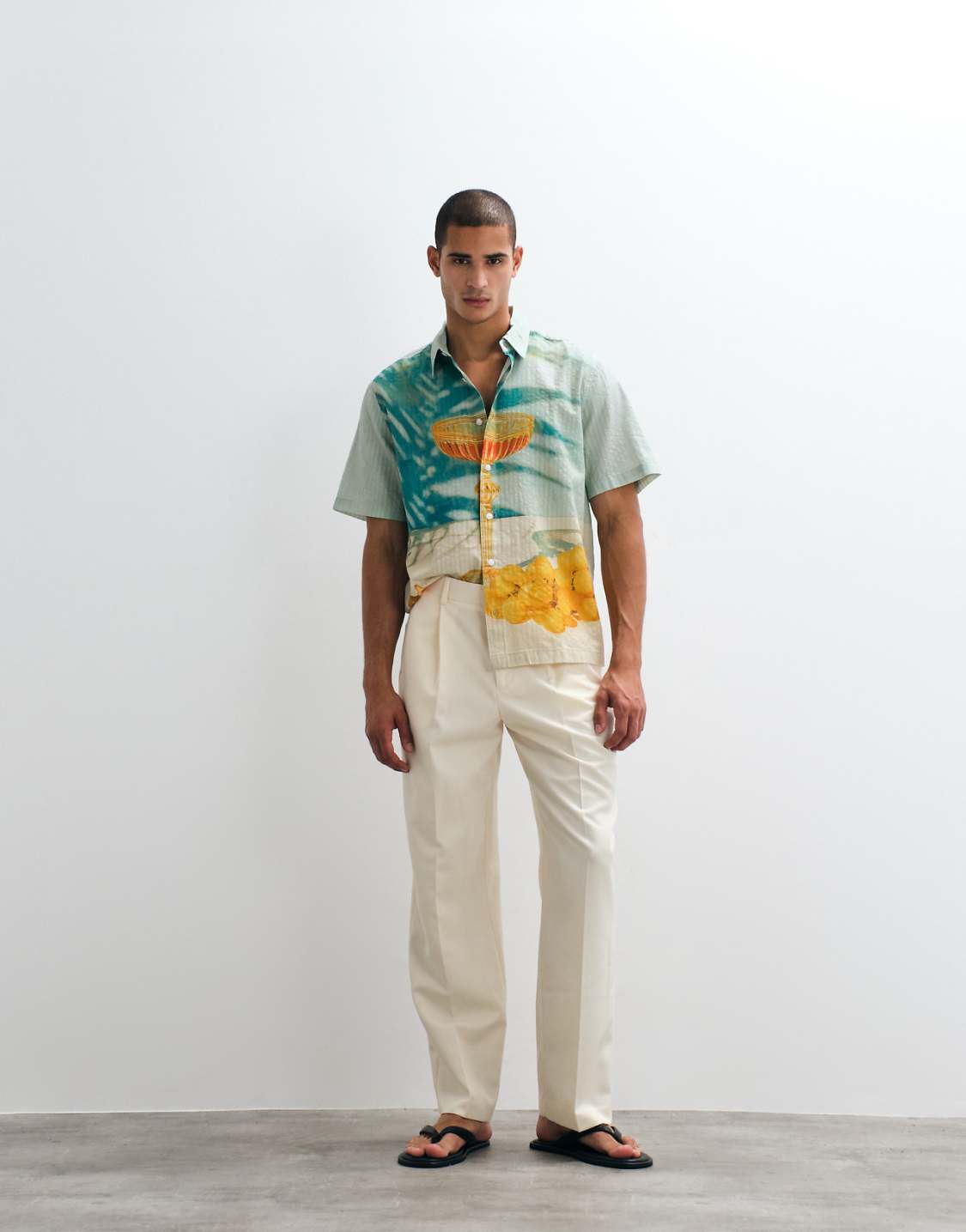 Asos Relaxed Fit Seersucker Shirt With Placement Print