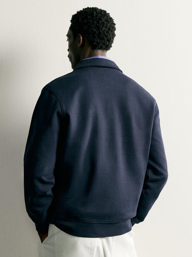 Zara Regular Fit Interlock Zip Polo Sweatshirt In Navy