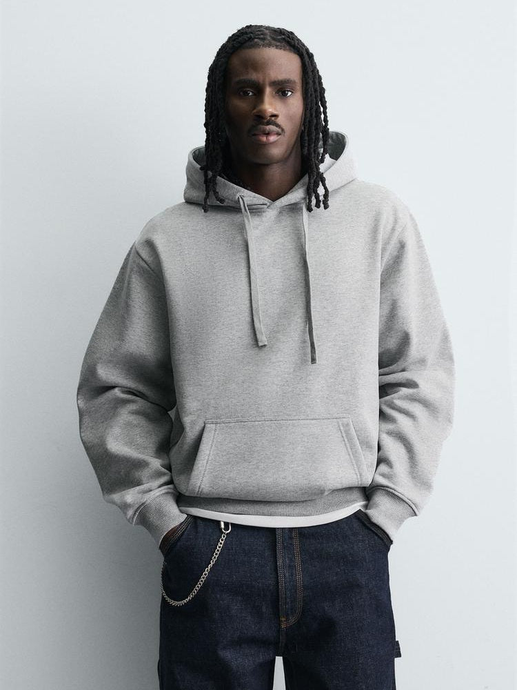 Zara Regular Fit Heavyweight Hoodie In Grey