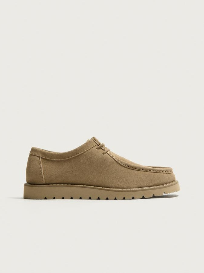 Zara Leather Moc Toe Shoe In Beige