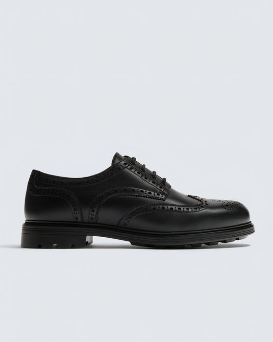 Zara Black Derby Leather Brogues Shoes