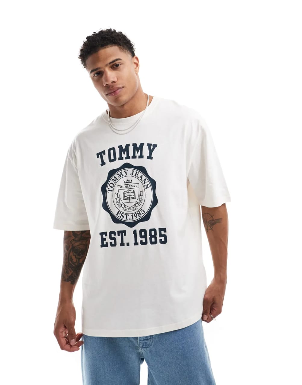 Tommy Hilfiger Oversized Fit Crest Varsity T-Shirt In Off-White
