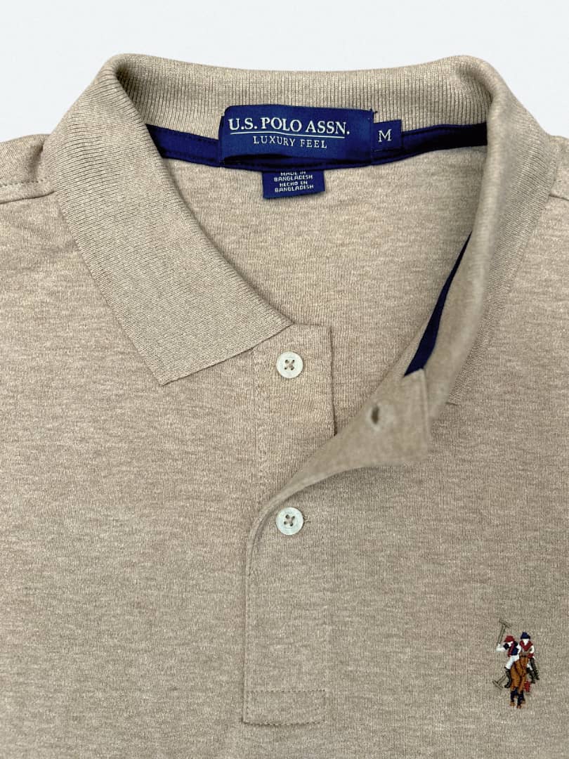 Regular Fit Cotton Polo Shirt in Beige
