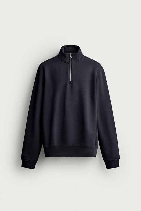 Zara Regular Fit Quater-Zip Sweatshirt In Navy