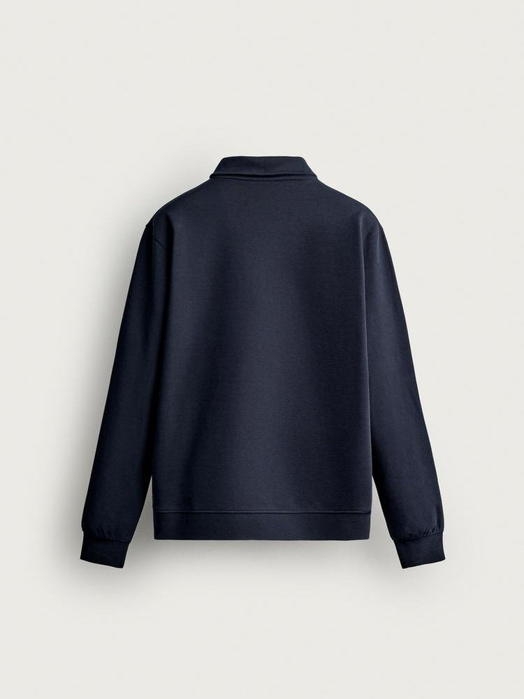 Zara Regular Fit Interlock Zip Polo Sweatshirt In Navy