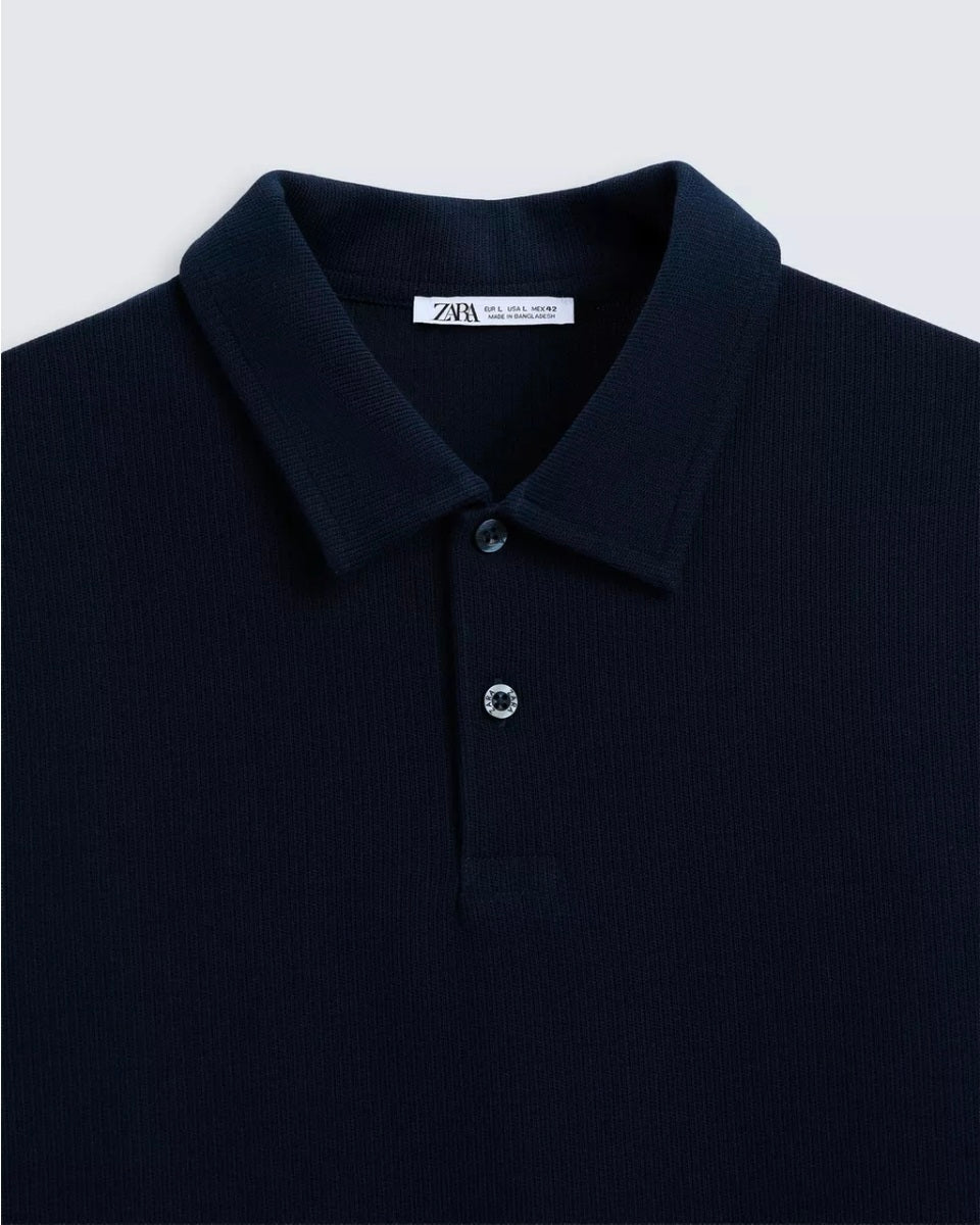 Zara Textured Polo in Navy