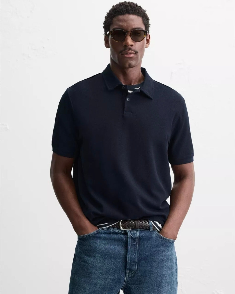 Zara Textured Polo in Navy