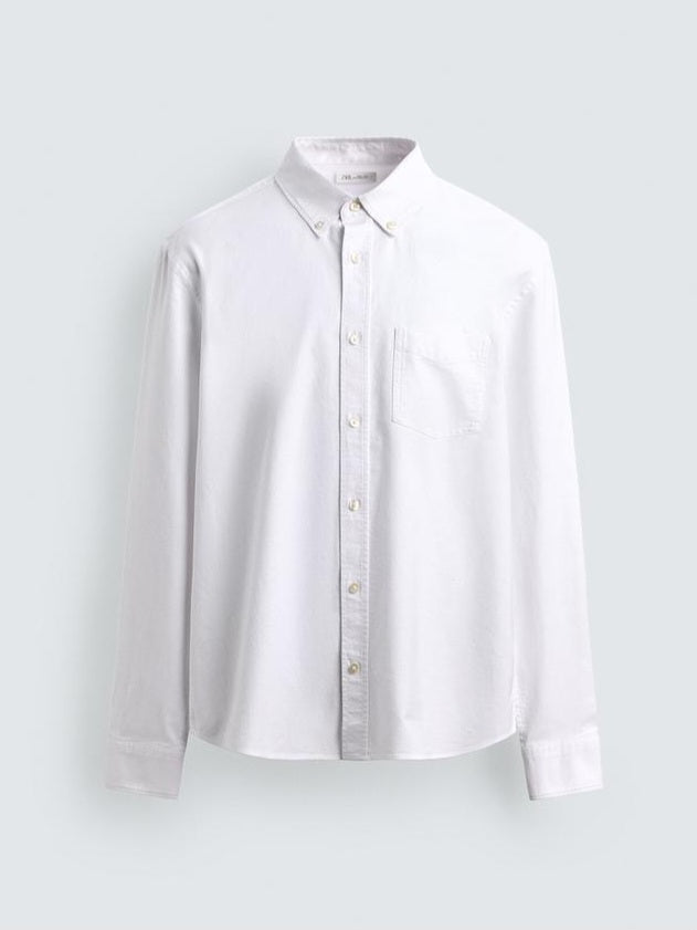 Zara White Textured Oxford Shirt