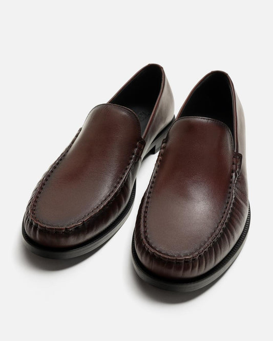 Zara Smart Leather Loafers in Brown
